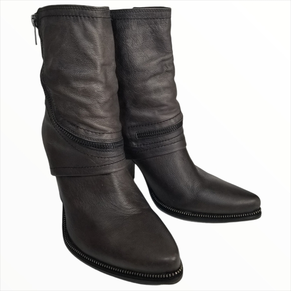 Francesco Morichetti Grey Leather Heeled Boots - Picture 8 of 16